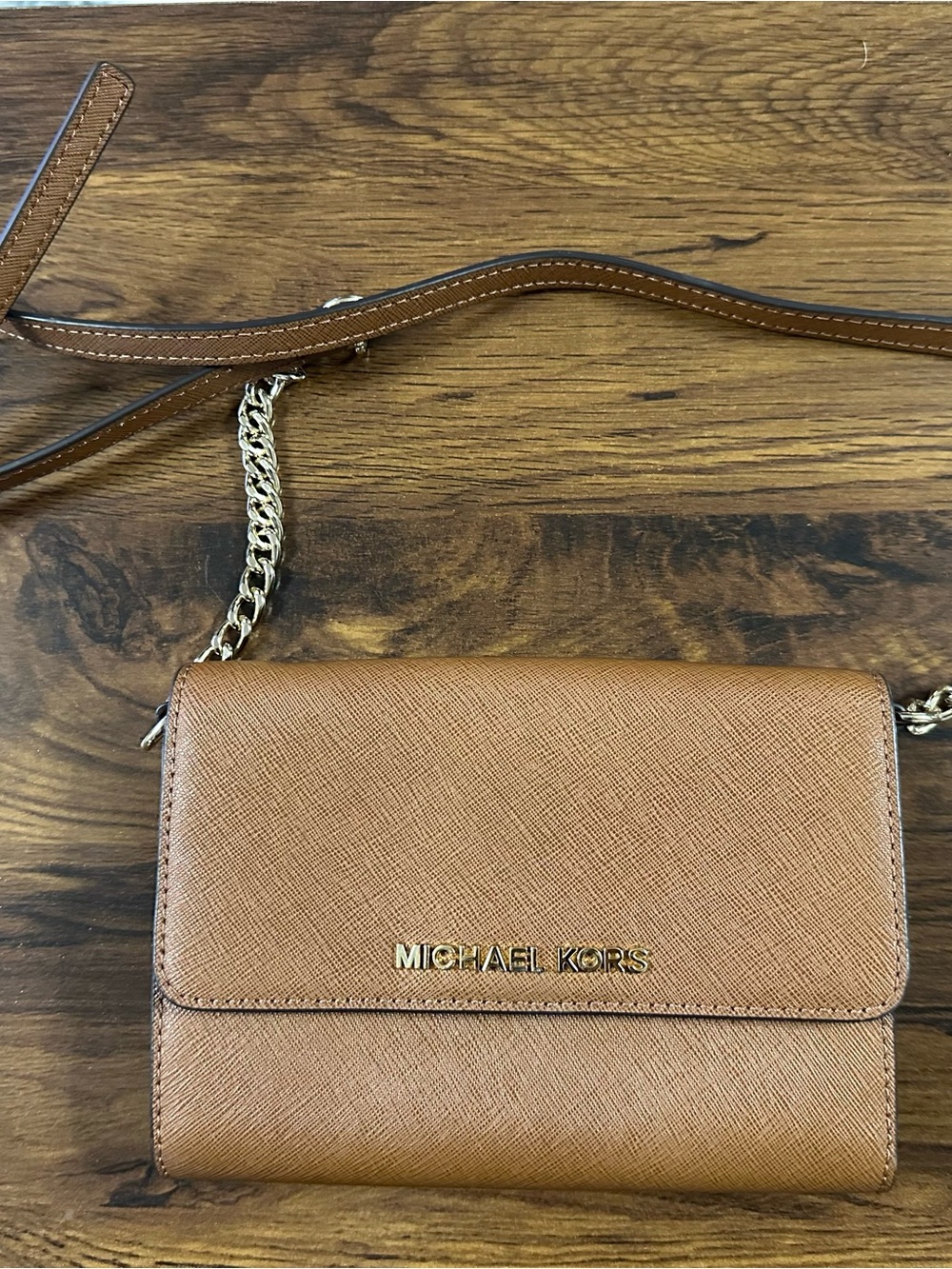 Michael Kors Cognac Saffiano Leather Crossbody with Gold Hardware
